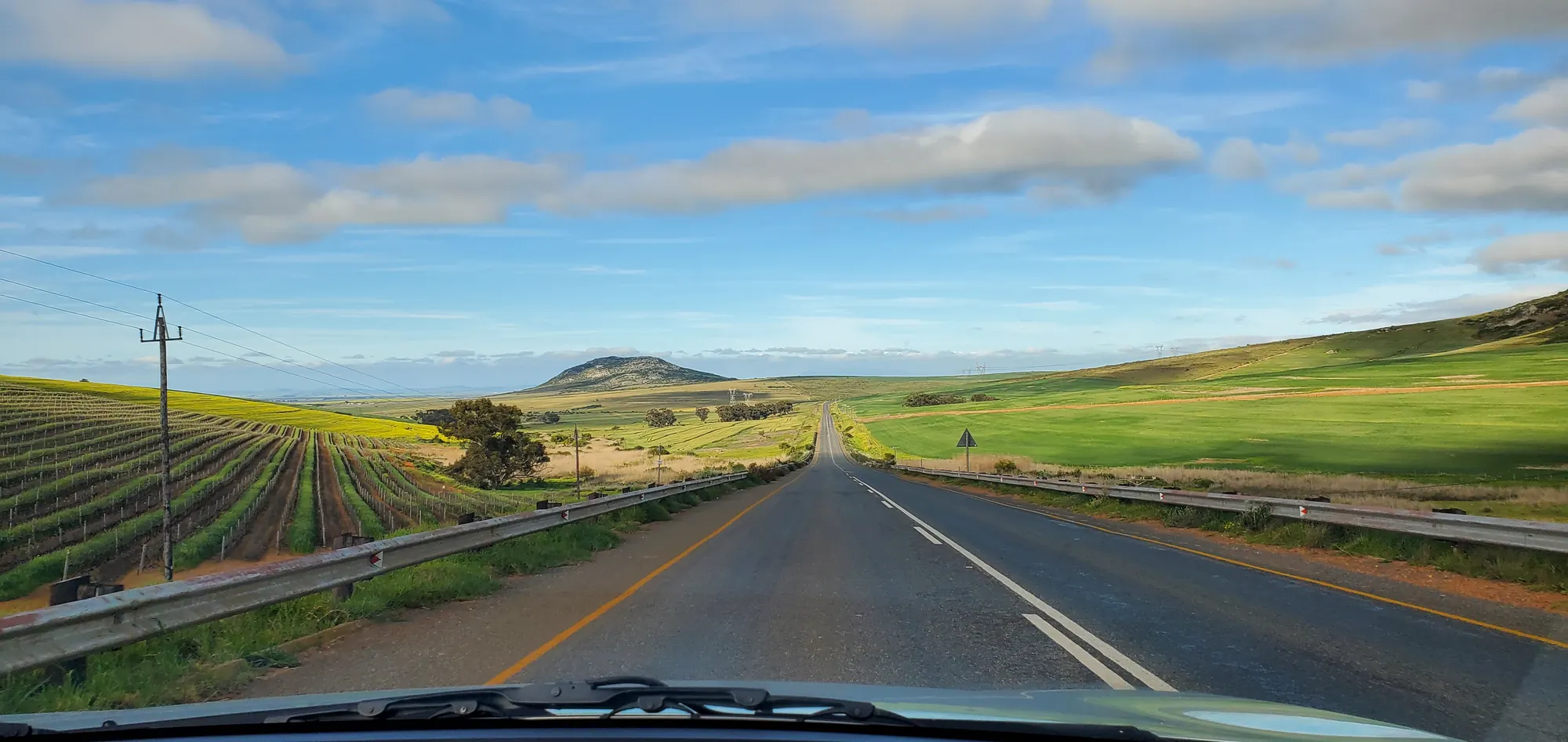 A country road through the Swartland towards the hills